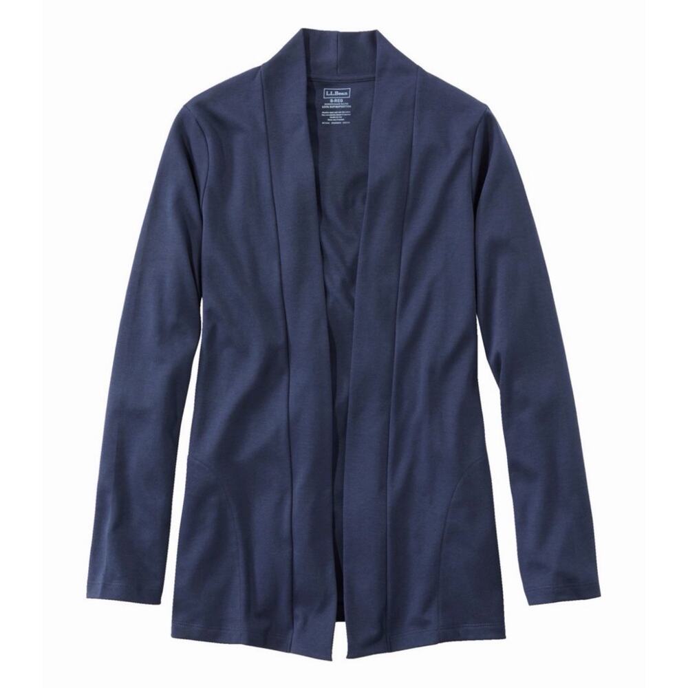 L.L. BEAN Women's Navy Blue Cable Knit Open Cardigan Sweater Cotton Size Large